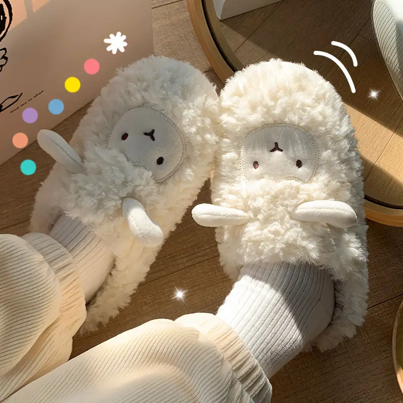 Cute Sheep Embroidered Cotton Slippers Women Winter - Image 12