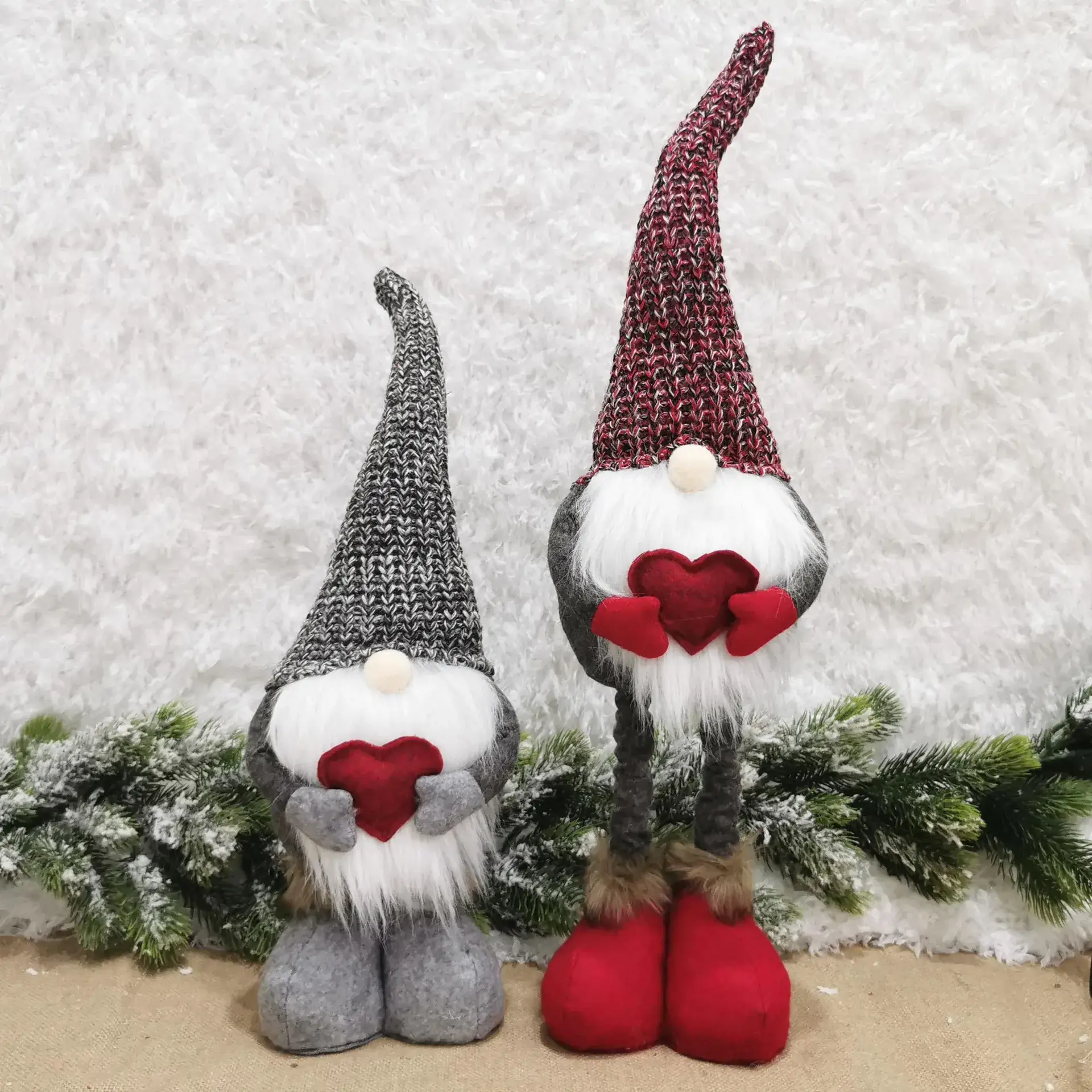 Valentine's Gnome Huts Red Grey Knitted Faceless Doll