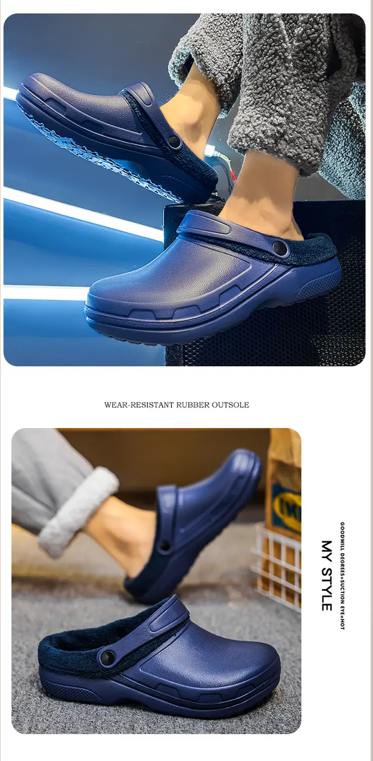 Cross-border plus size Winter fleece-lined Warm Baotou Cotton Slippers Men's Thick-soled Lazy Slip-on Waterproof Kitchen Work Shoes — feature 10
