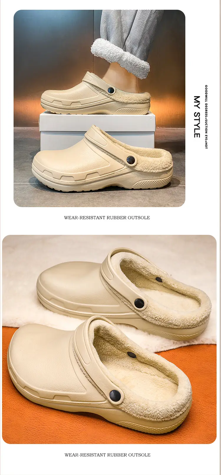Cross-border plus size Winter fleece-lined Warm Baotou Cotton Slippers Men's Thick-soled Lazy Slip-on Waterproof Kitchen Work Shoes — feature 13