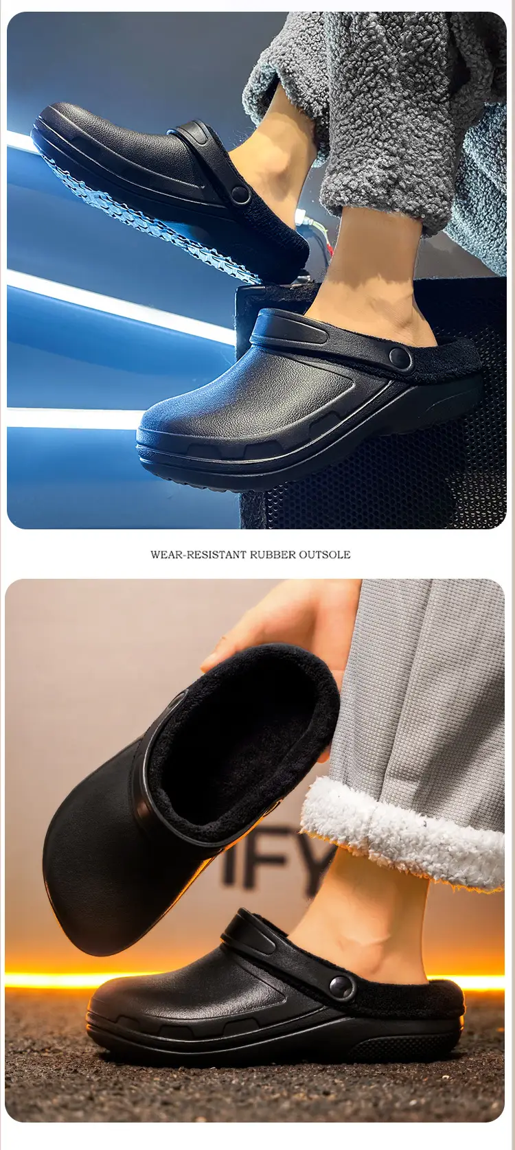 Cross-border plus size Winter fleece-lined Warm Baotou Cotton Slippers Men's Thick-soled Lazy Slip-on Waterproof Kitchen Work Shoes — feature 8