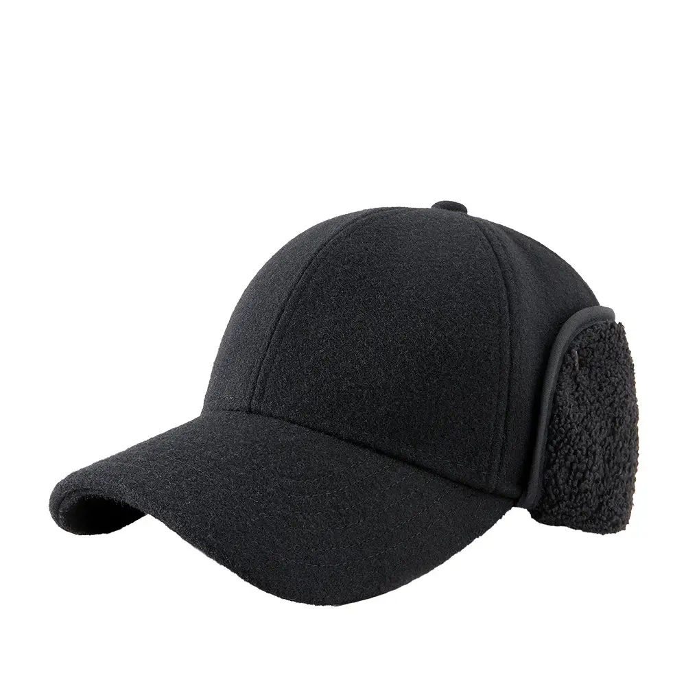 Men Woolen Fleece Baseball Cap Winter Warm Ear Protection