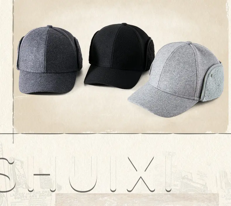 Men Woolen Fleece Baseball Cap Winter Warm Ear Protection — feature 15
