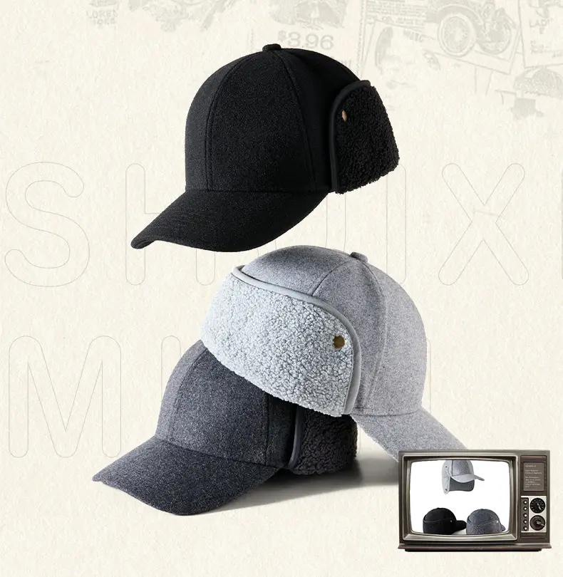 Men Woolen Fleece Baseball Cap Winter Warm Ear Protection — feature 17