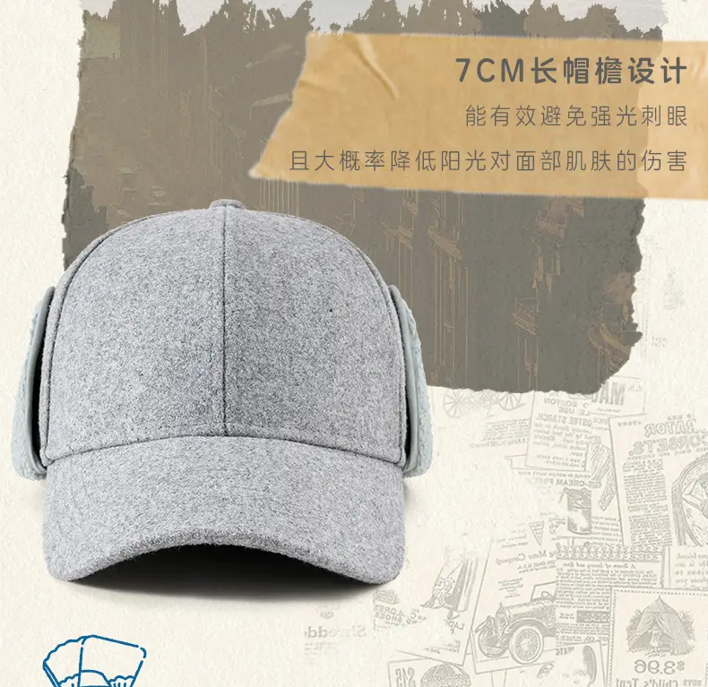 Men Woolen Fleece Baseball Cap Winter Warm Ear Protection — feature 7