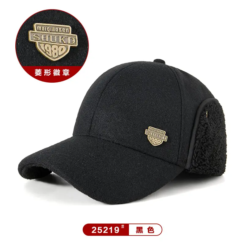 Men Woolen Fleece Baseball Cap Winter Warm Ear Protection