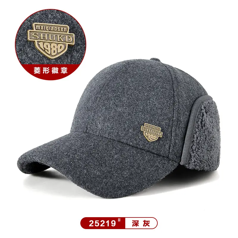 Men Woolen Fleece Baseball Cap Winter Warm Ear Protection