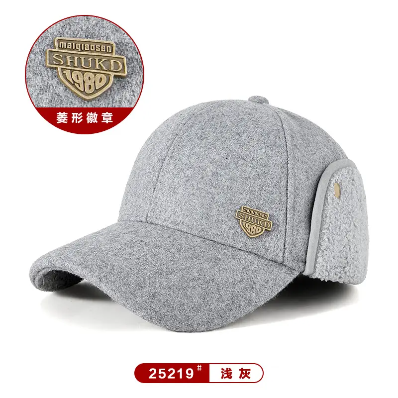 Men Woolen Fleece Baseball Cap Winter Warm Ear Protection