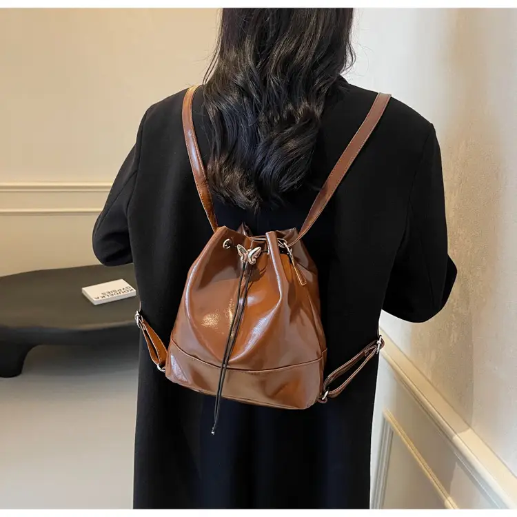 Women's Korean Style Brown Bucket Bag 2024 - Image 8