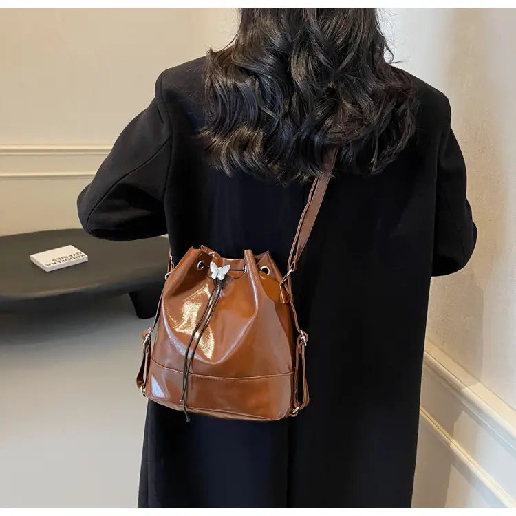 Women's Korean Style Brown Bucket Bag 2024 — feature 14