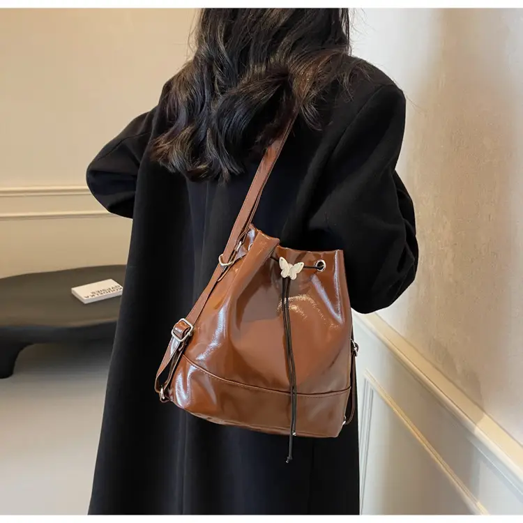 Women's Korean Style Brown Bucket Bag 2024 — feature 16