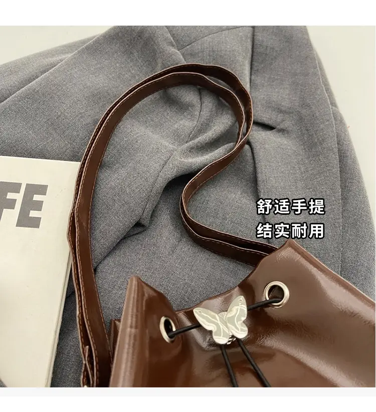 Women's Korean Style Brown Bucket Bag 2024 — feature 5