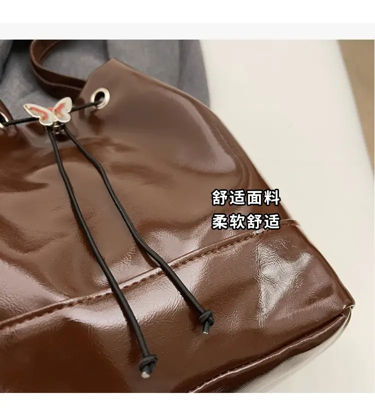 Women's Korean Style Brown Bucket Bag 2024 — feature 7