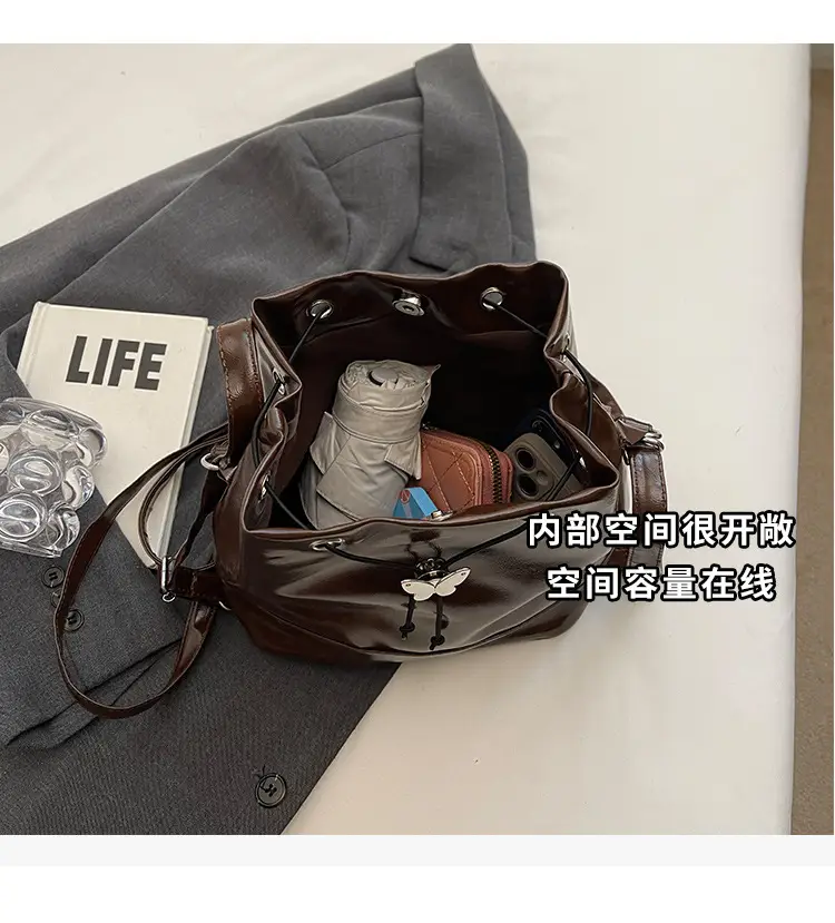 Women's Korean Style Brown Bucket Bag 2024 — feature 8