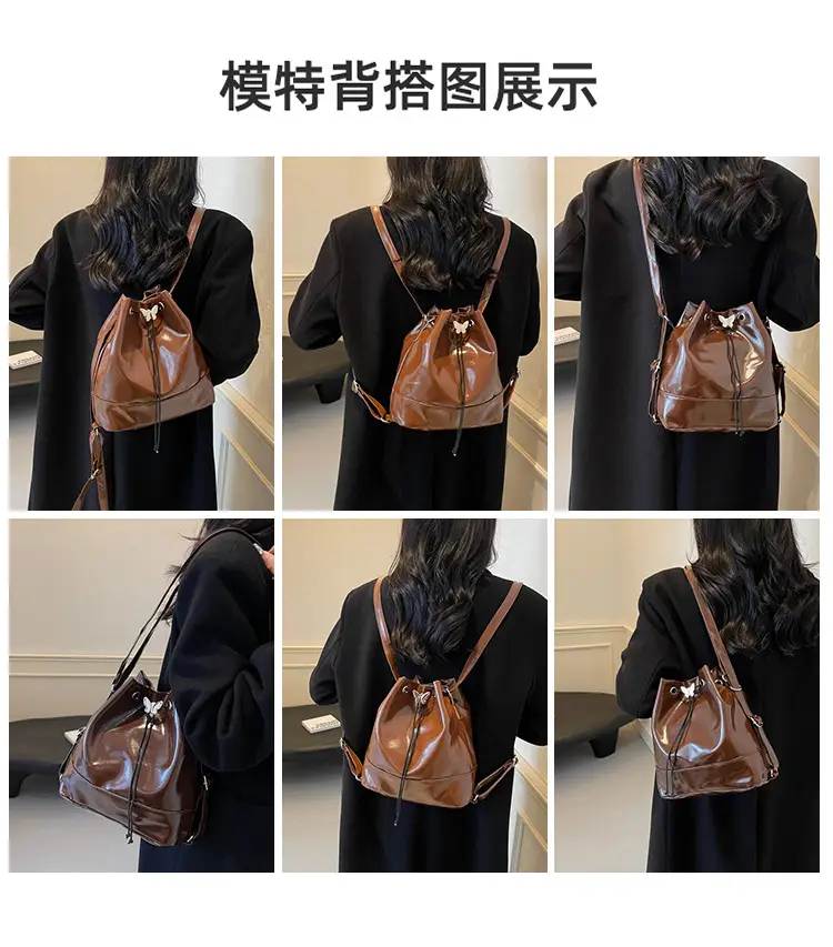 Women's Korean Style Brown Bucket Bag 2024 — feature 9