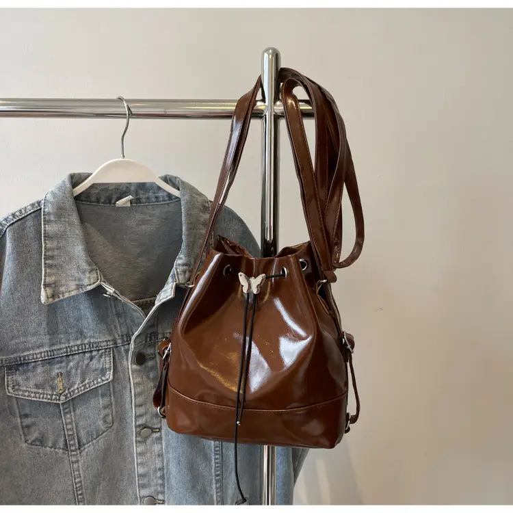 Women's Korean Style Brown Bucket Bag 2024 - Image 5