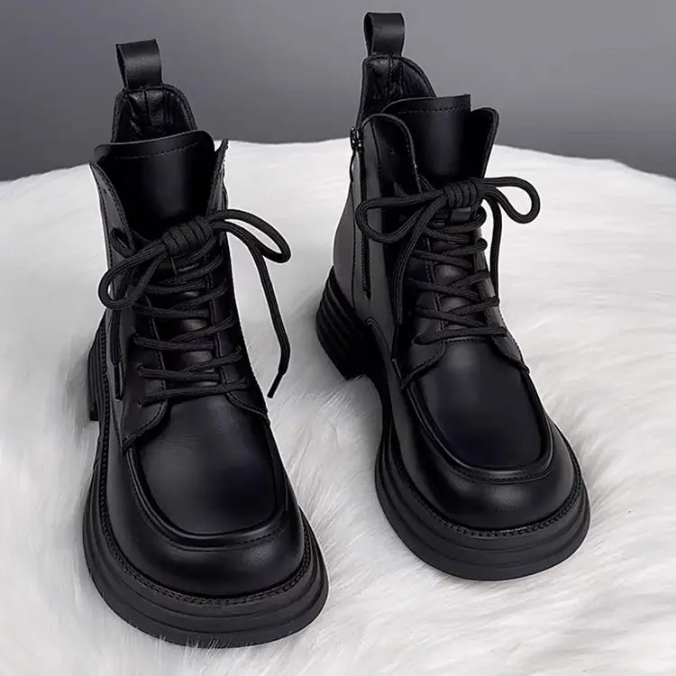 Women's Warm Leather Boots Black Brown 2025 Winter