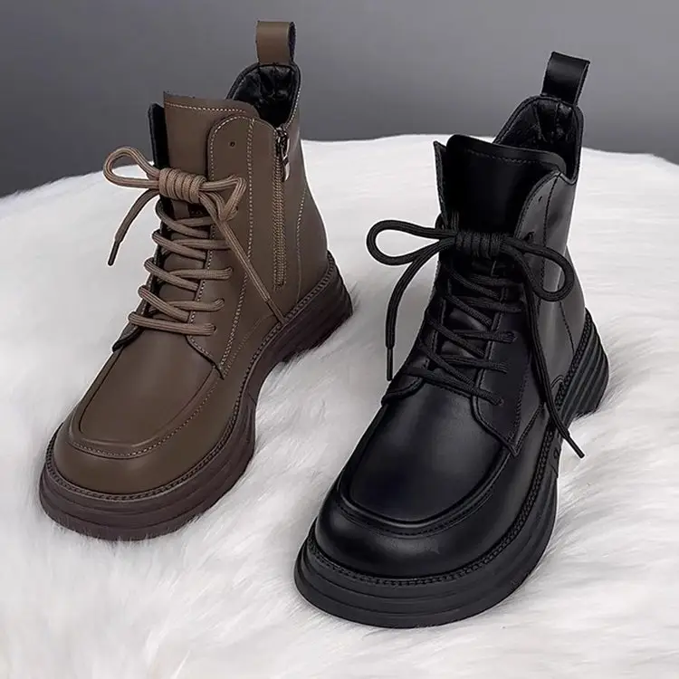Women's Warm Leather Boots Black Brown 2025 Winter