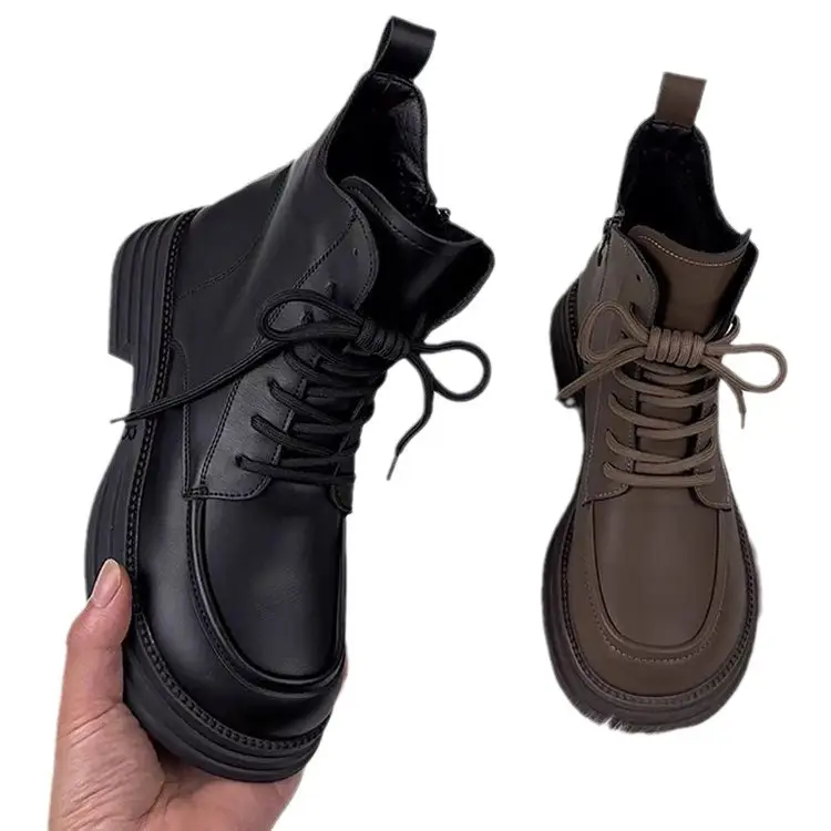 Women's Warm Leather Boots Black Brown 2025 Winter