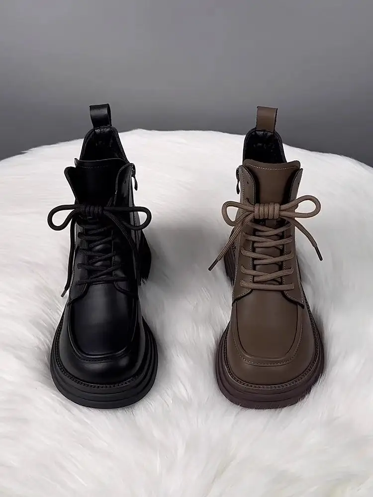 Women's Warm Leather Boots Black Brown 2025 Winter — feature 3