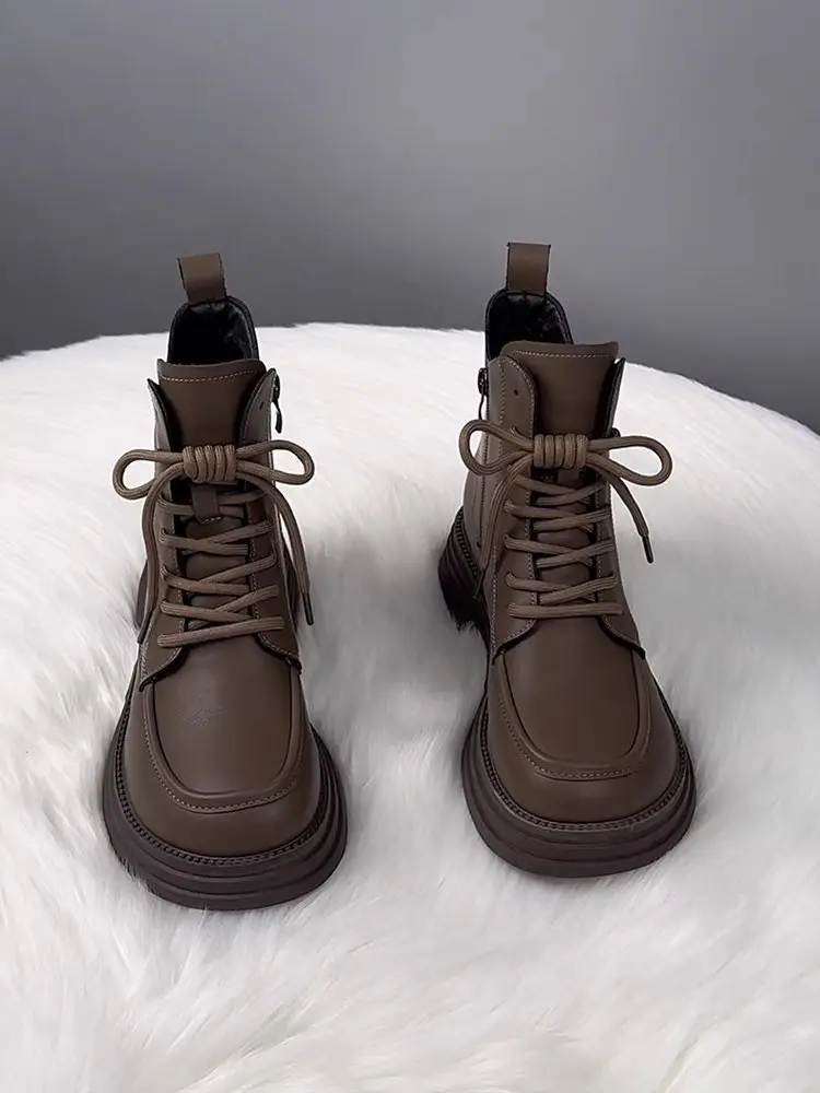 Women's Warm Leather Boots Black Brown 2025 Winter — feature 4