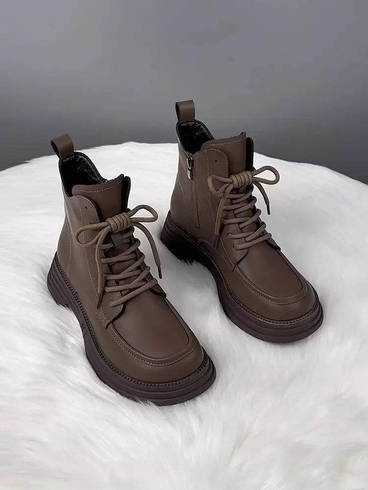Women's Warm Leather Boots Black Brown 2025 Winter — feature 7