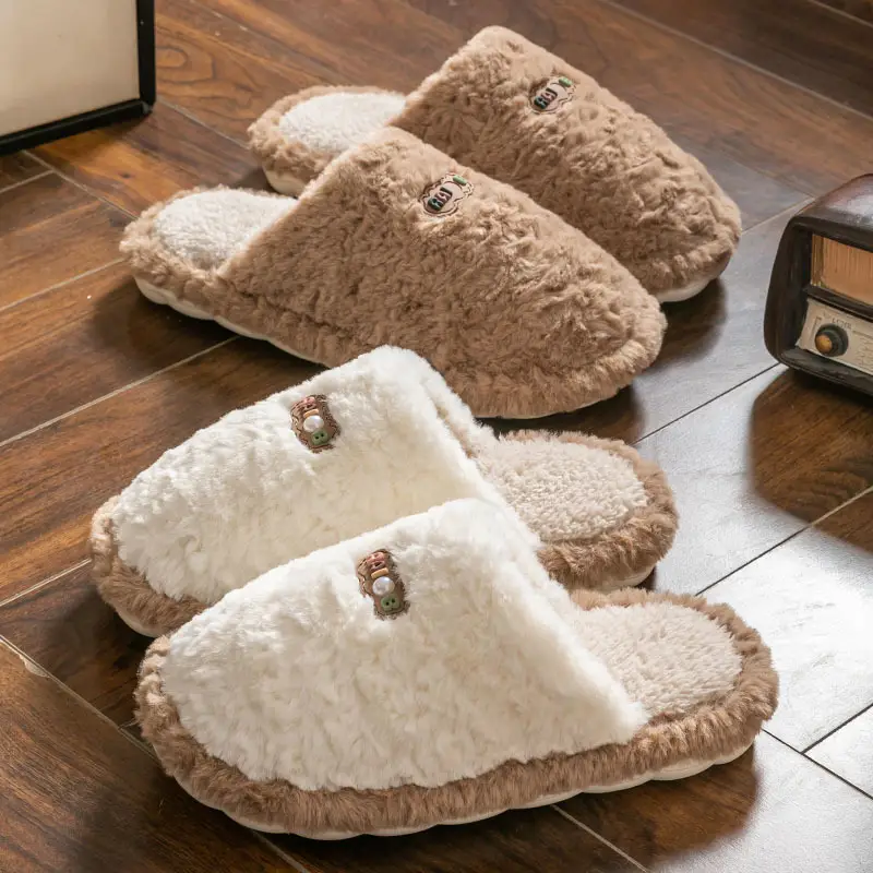 Cotton slippers ladies autumn and winter new indoor home home non-slip soft bottom warm plush couples cotton slippers wholesale