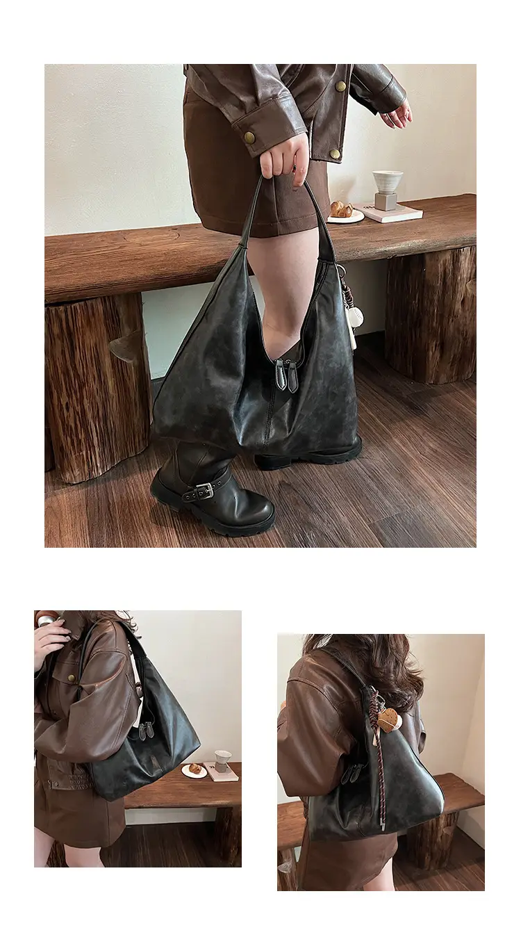 Women's Large Capacity Grey Leather Tote Bag — feature 18