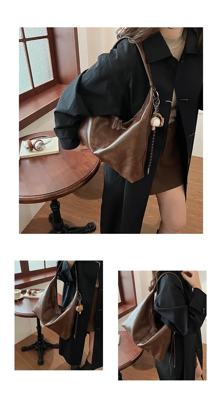 Women's Large Capacity Grey Leather Tote Bag — feature 19