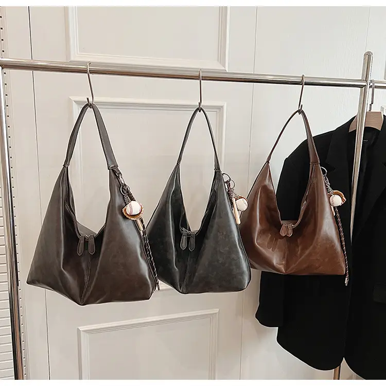Women's Large Capacity Grey Leather Tote Bag — feature 20