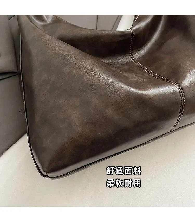 Women's Large Capacity Grey Leather Tote Bag — feature 6