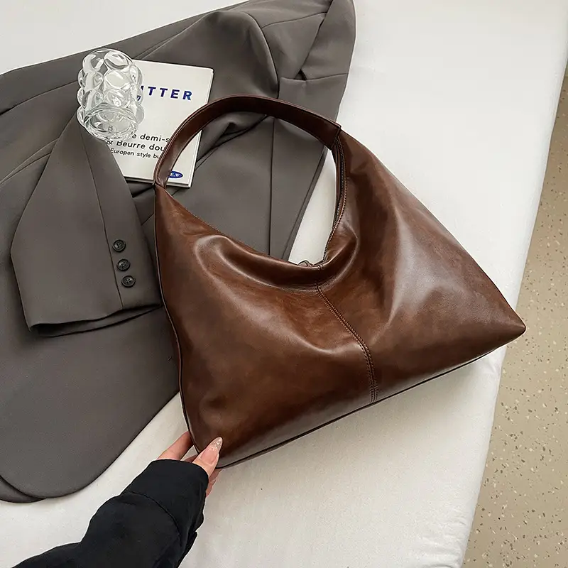 Women's Large Capacity Grey Leather Tote Bag - Image 4