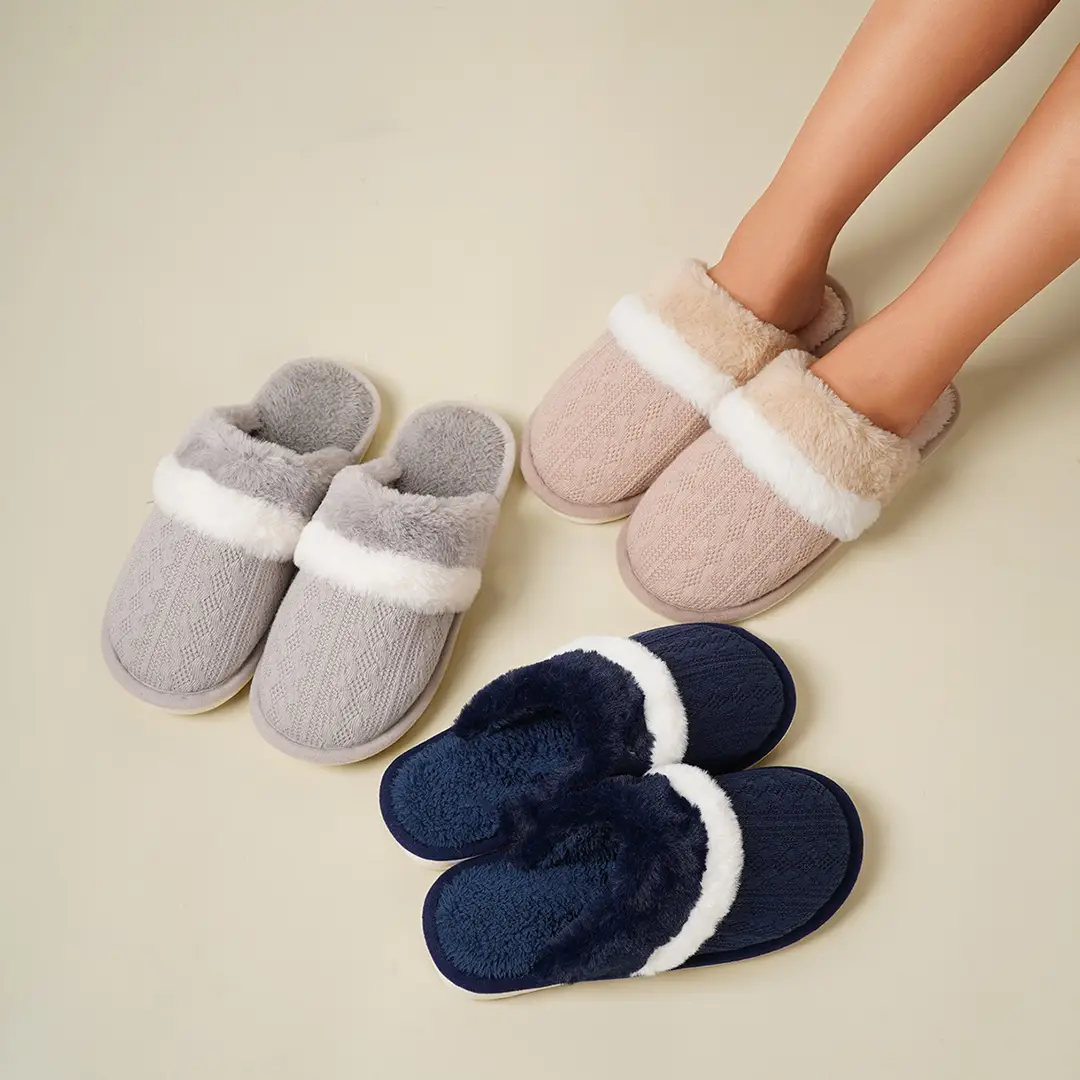Cross-Border Wholesale Winter Furry Slippers for Home Use, Non-Slip, Warm, Plush, Thick-Soled, Couple Style Cotton Slippers