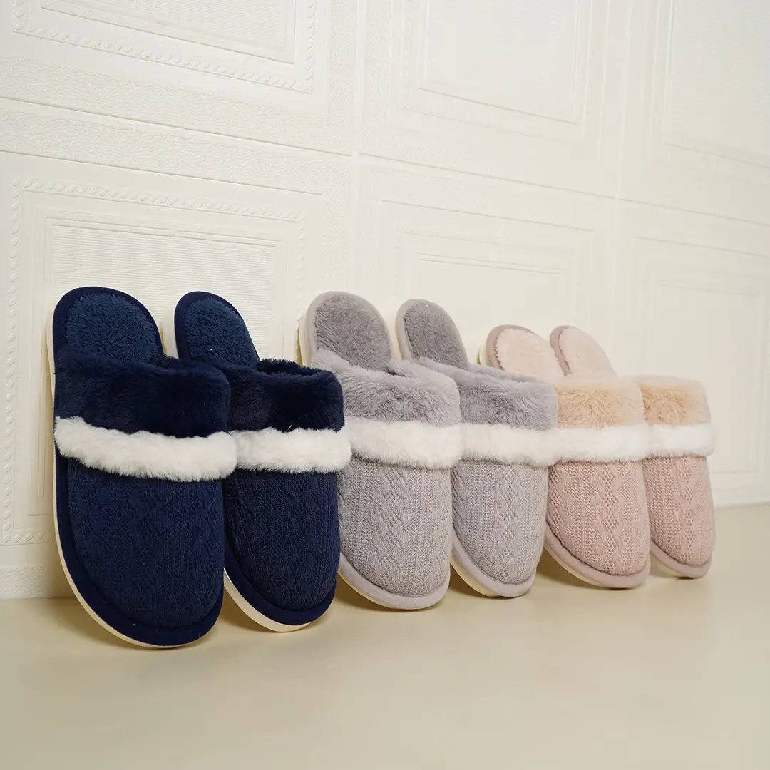 Cross-Border Wholesale Winter Furry Slippers for Home Use, Non-Slip, Warm, Plush, Thick-Soled, Couple Style Cotton Slippers