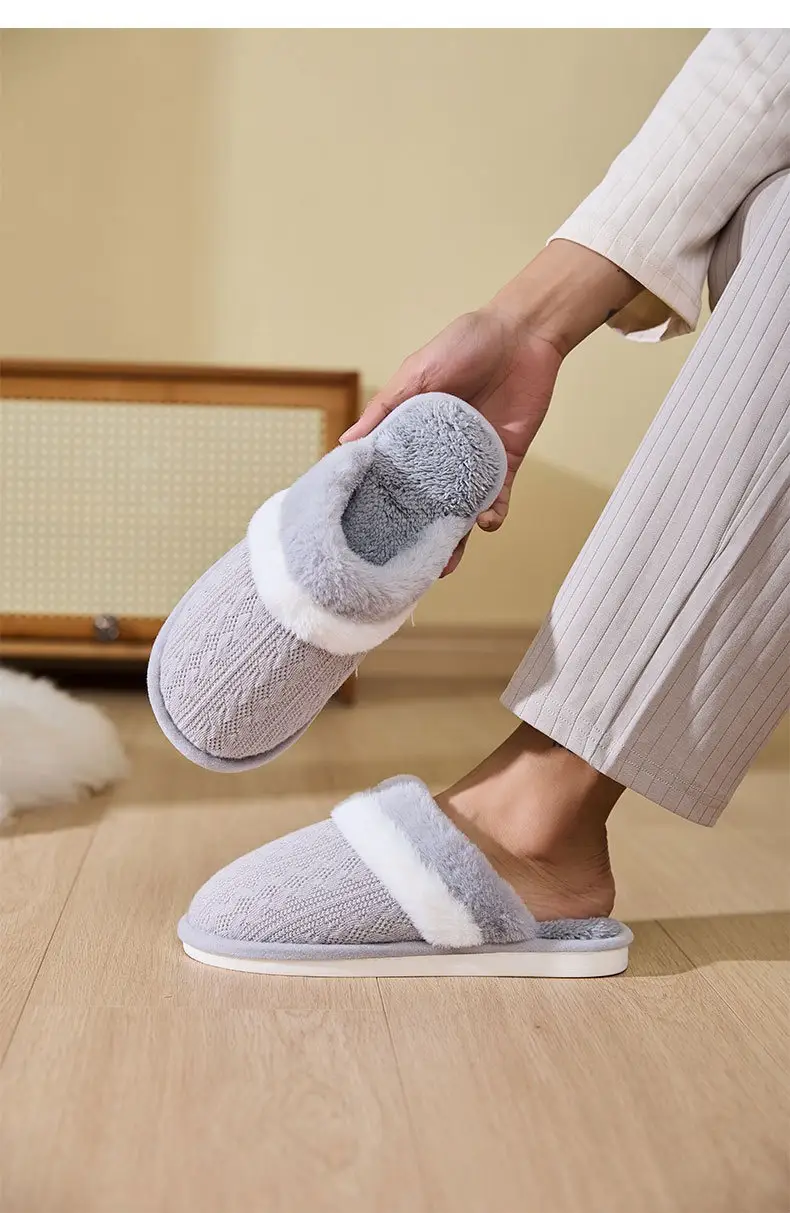 Cross-Border Wholesale Winter Furry Slippers for Home Use, Non-Slip, Warm, Plush, Thick-Soled, Couple Style Cotton Slippers — feature 17