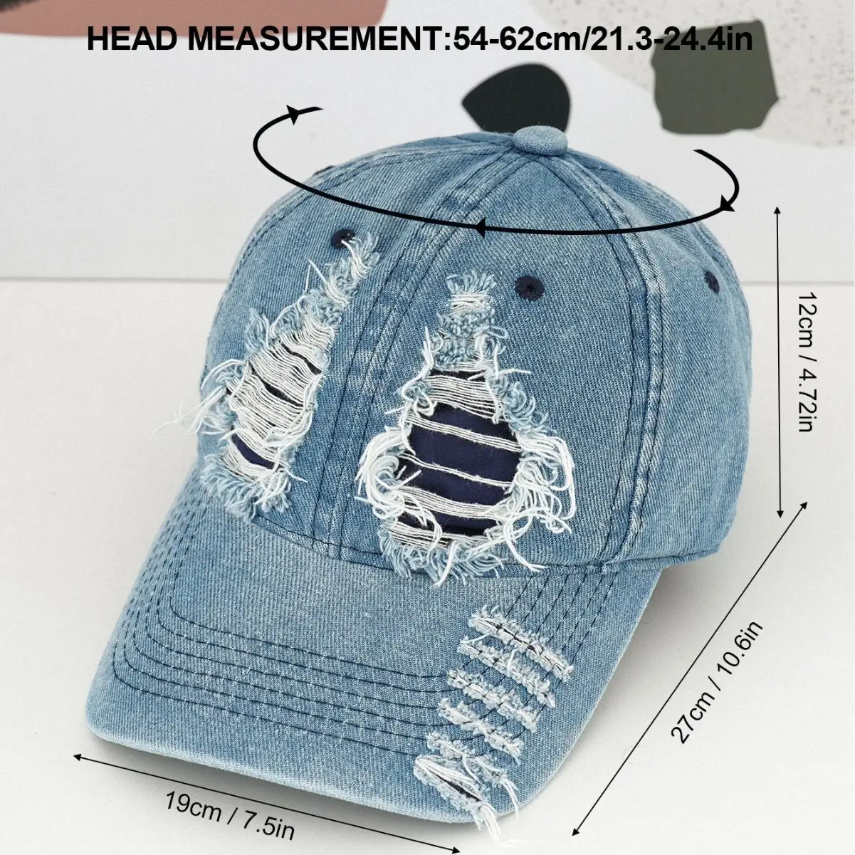 Vintage Distressed Wash Denim Cap for Men Women - Image 6