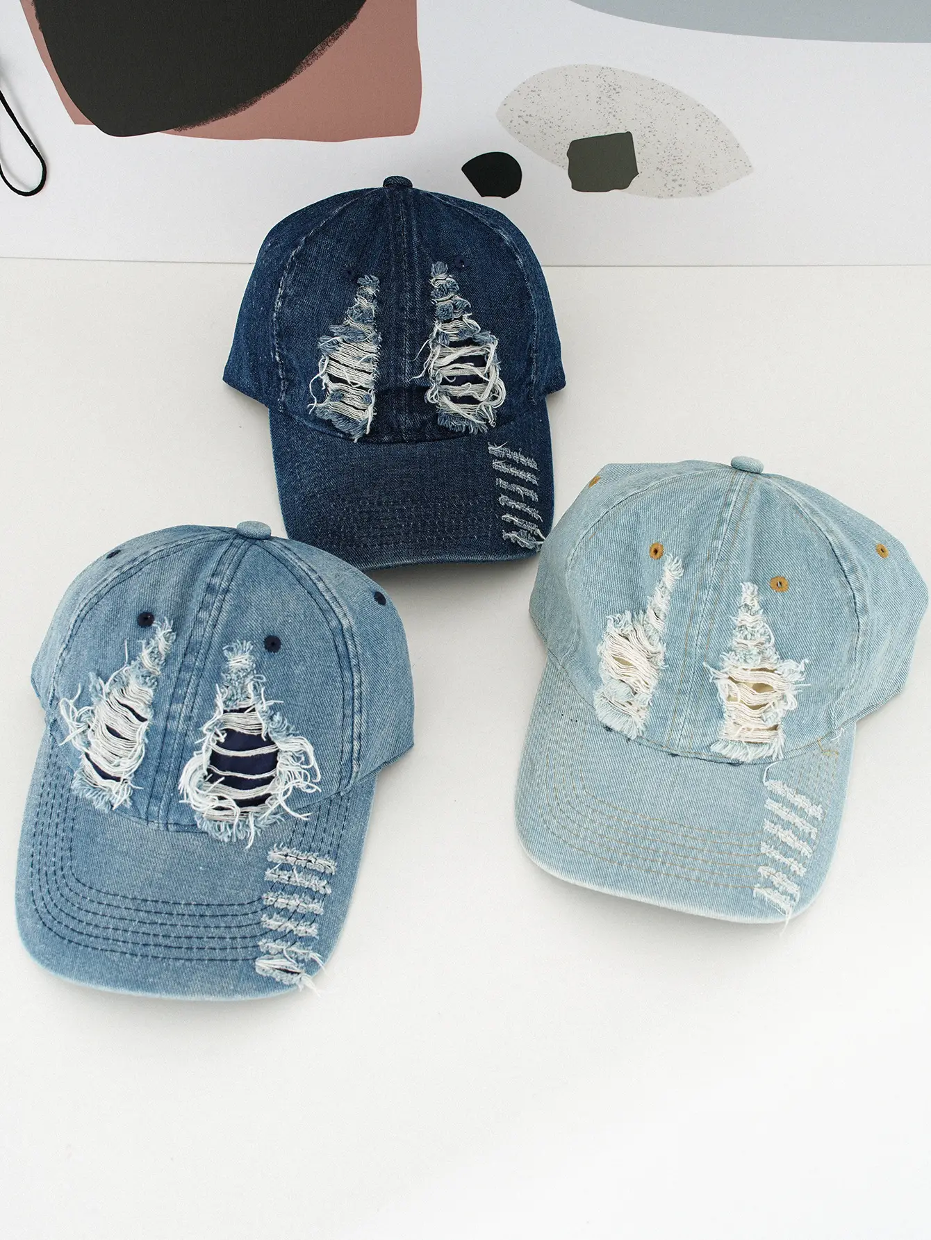 Vintage Distressed Wash Denim Cap for Men Women — feature 1