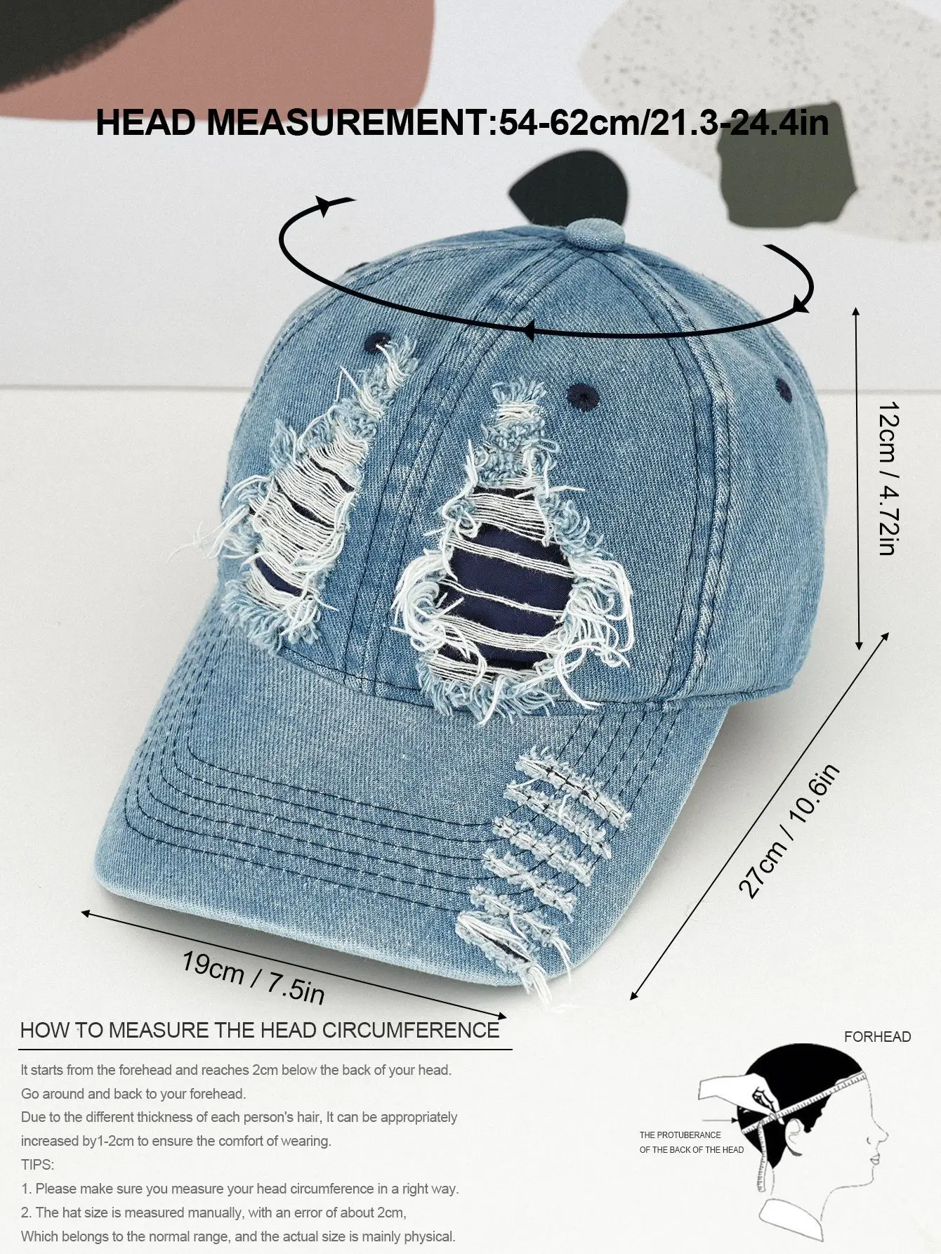 Vintage Distressed Wash Denim Cap for Men Women — feature 5