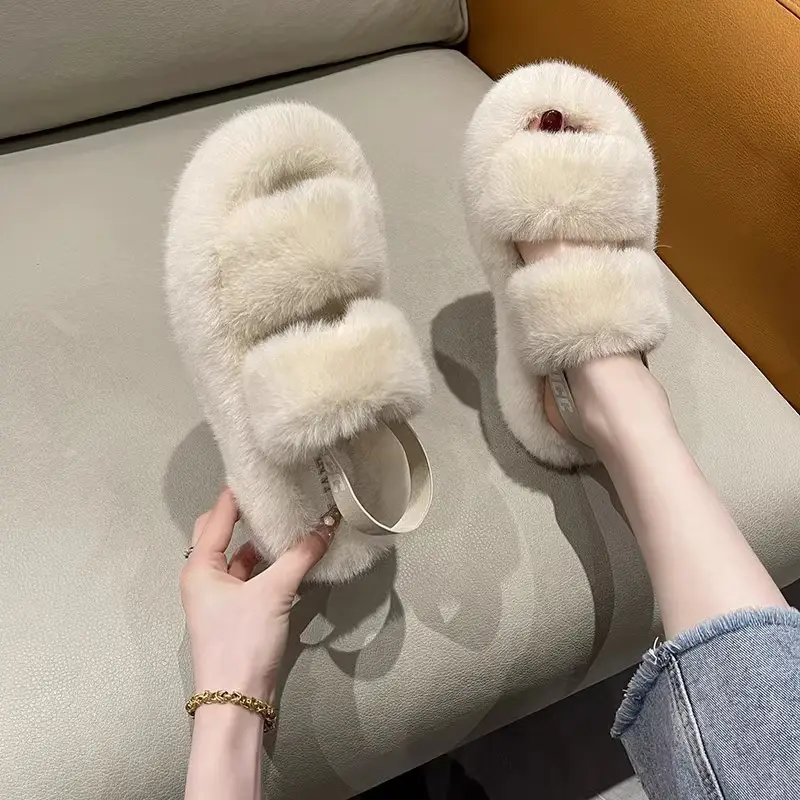 Furry Slippers for Women, Suitable for Outdoor Wear, 2025 New Popular Style, Internet-Famous, High-End Feel, Suitable for Office and Home, Plush Thick-Soled Cotton Slippers - Image 5