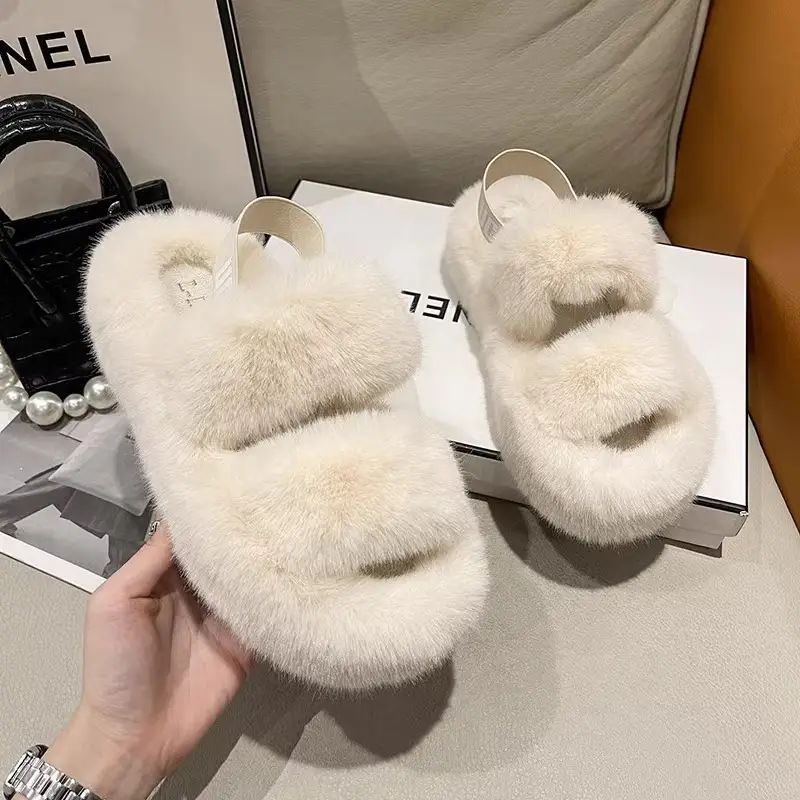 Furry Slippers for Women, Suitable for Outdoor Wear, 2025 New Popular Style, Internet-Famous, High-End Feel, Suitable for Office and Home, Plush Thick-Soled Cotton Slippers - Image 6