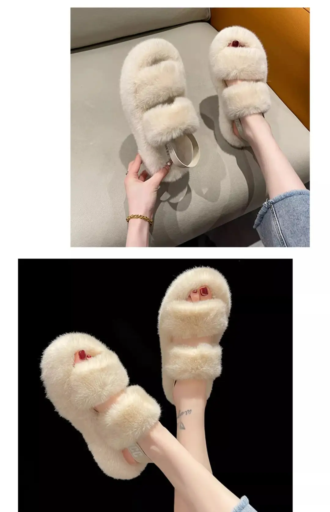 Furry Slippers for Women, Suitable for Outdoor Wear, 2025 New Popular Style, Internet-Famous, High-End Feel, Suitable for Office and Home, Plush Thick-Soled Cotton Slippers — feature 15