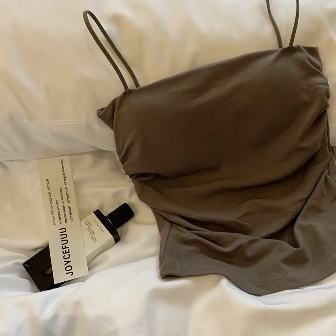 Hot Girls Pure Wish Pleated Camisole Women's Summer Thin Shoulder Strap Inner Wear Sweet and Hot Style Sleeveless Top Outer Wear with Chest Pad