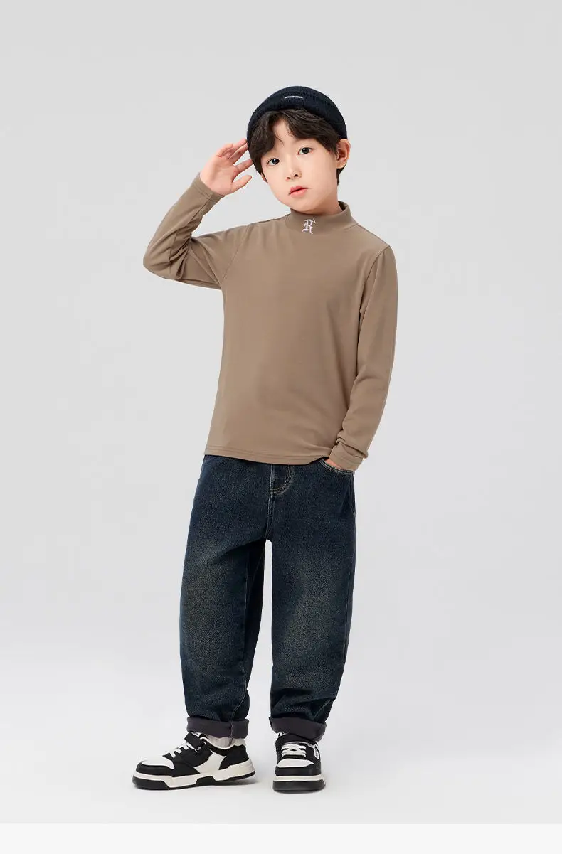 Boys Half Turtleneck Long Sleeve T-Shirt Light Blue — feature 19