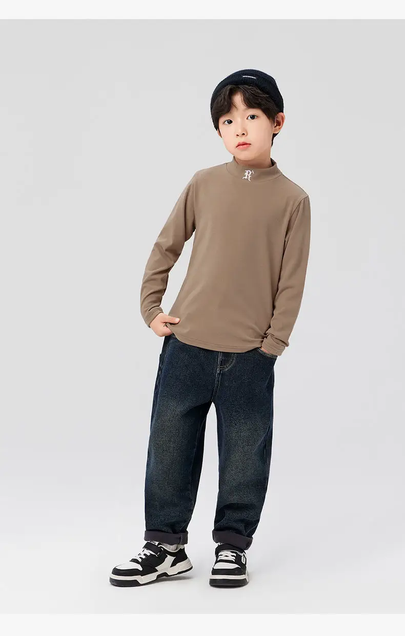 Boys Half Turtleneck Long Sleeve T-Shirt Light Blue — feature 22
