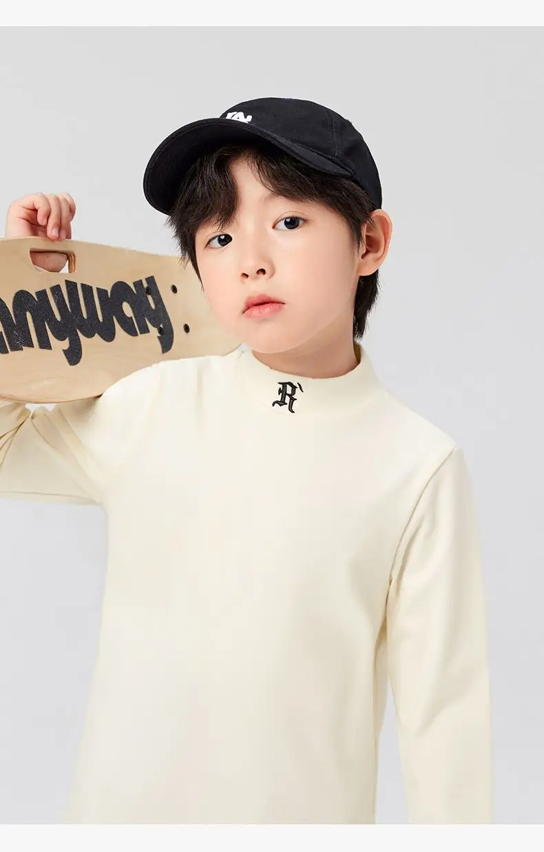 Boys Half Turtleneck Long Sleeve T-Shirt Light Blue — feature 26
