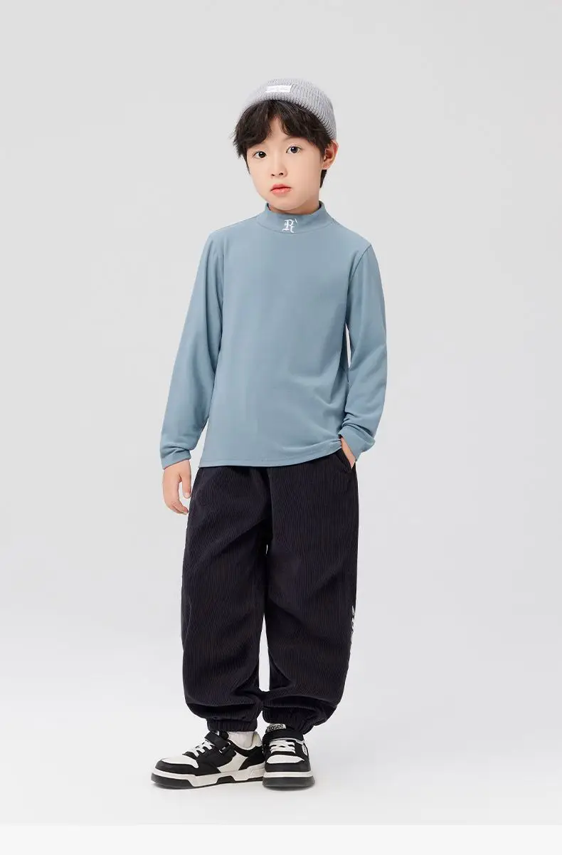 Boys Half Turtleneck Long Sleeve T-Shirt Light Blue — feature 31