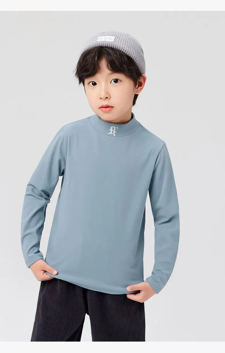 Boys Half Turtleneck Long Sleeve T-Shirt Light Blue — feature 32