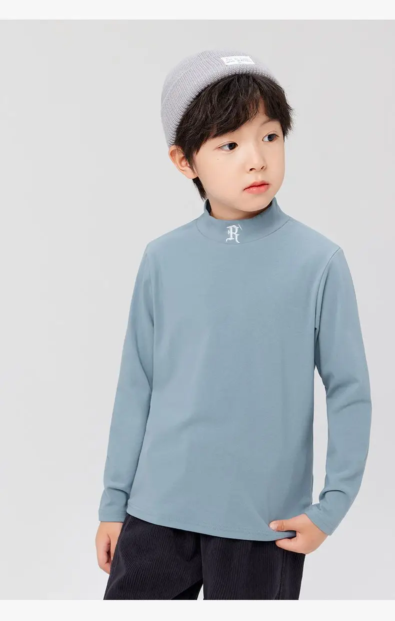 Boys Half Turtleneck Long Sleeve T-Shirt Light Blue — feature 33