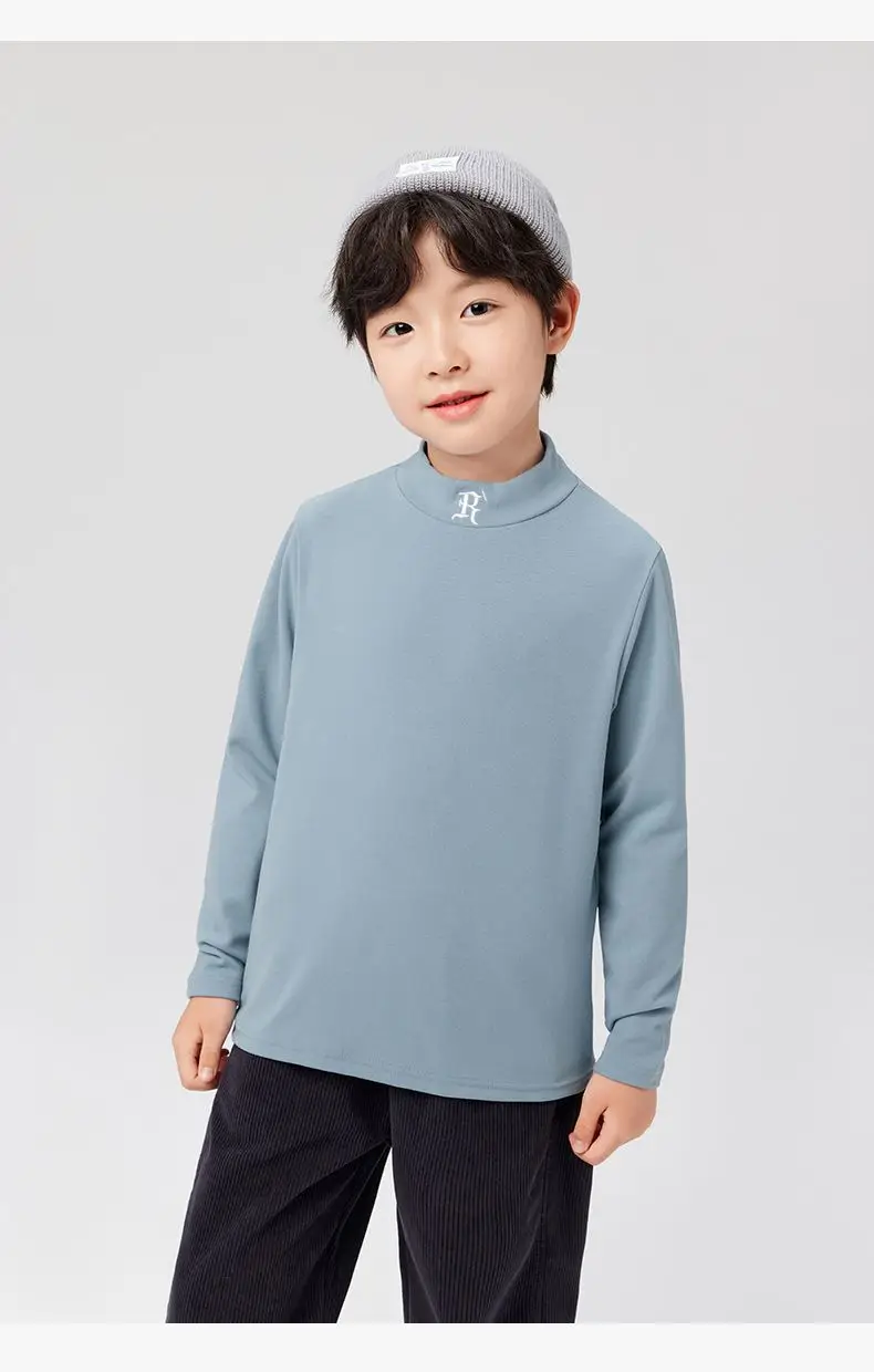 Boys Half Turtleneck Long Sleeve T-Shirt Light Blue — feature 35