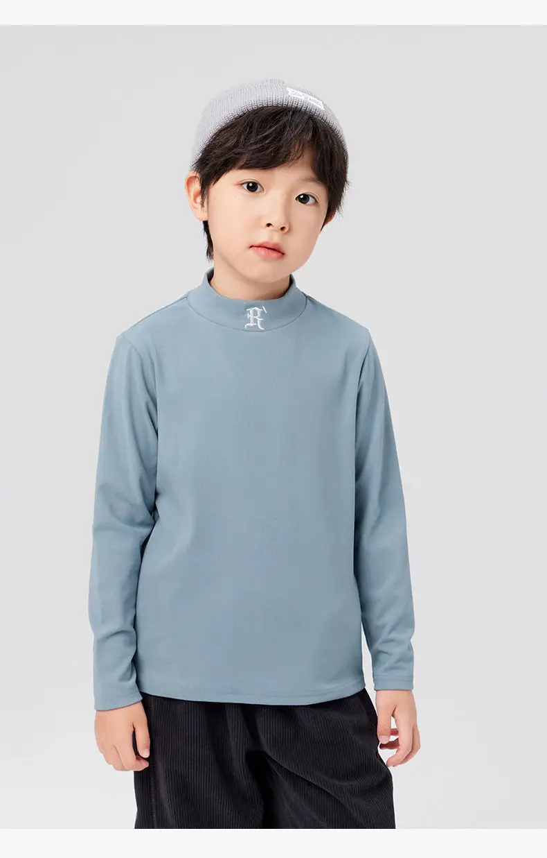 Boys Half Turtleneck Long Sleeve T-Shirt Light Blue — feature 36